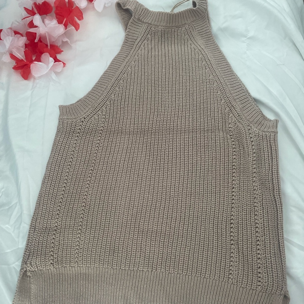 NEW Tan high neck crochet tank
